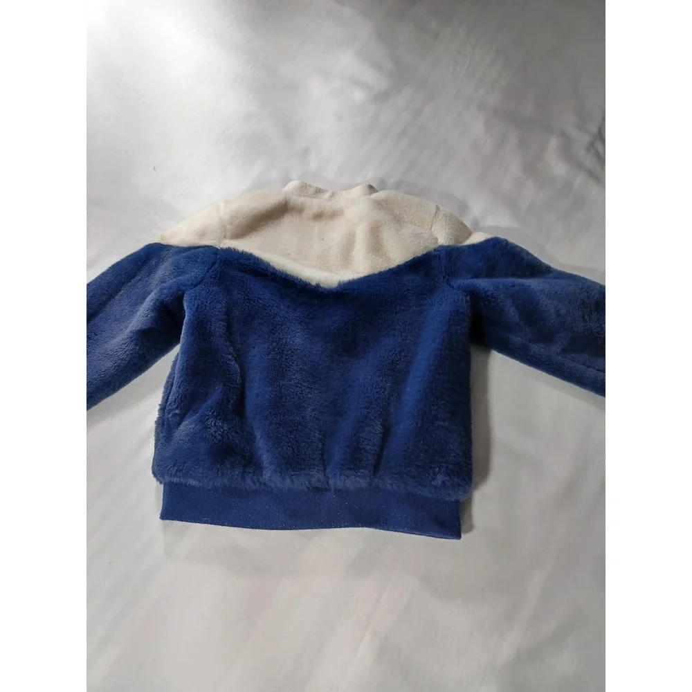 Cat & Jack‎ Jacket Girls Small 6/6X Blue White Colorblock Fuzzy Faux Fur Zip